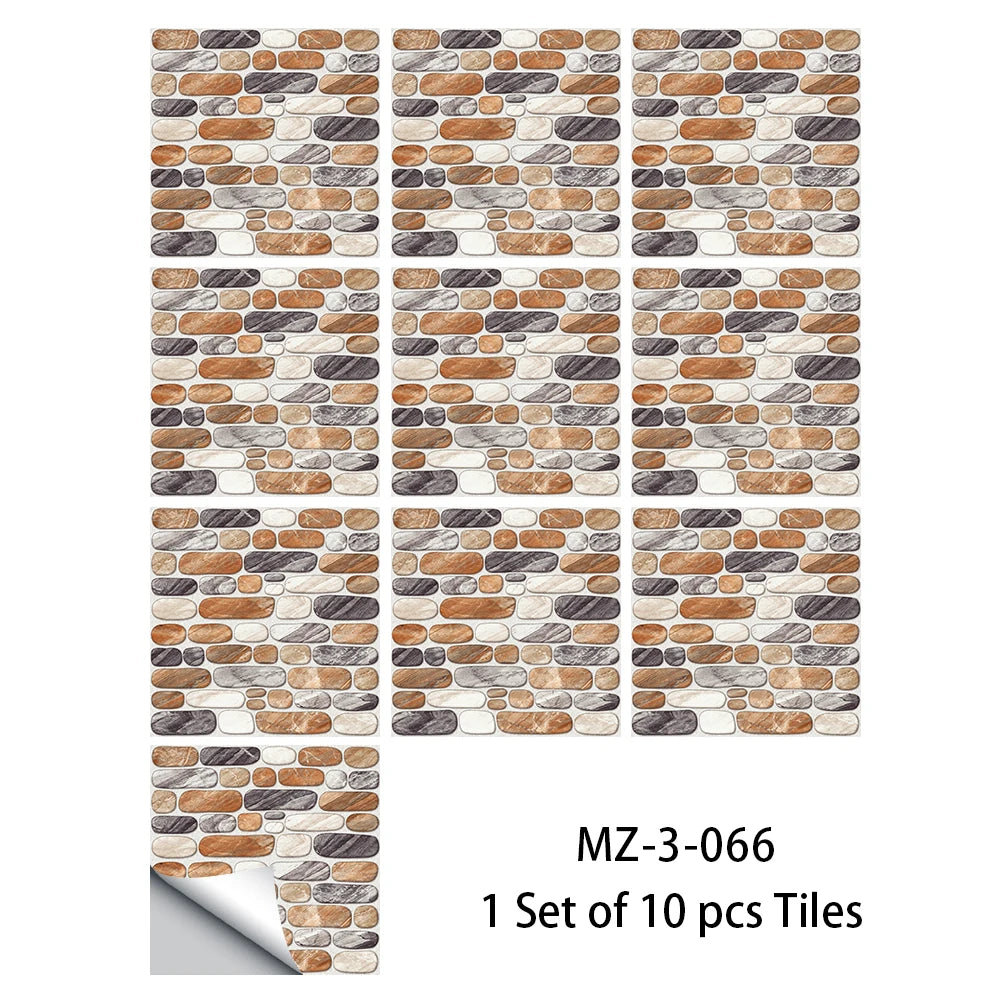 Retro Matte Tile Stickers — 10-Piece Self-Adhesive PVC Wall Decals