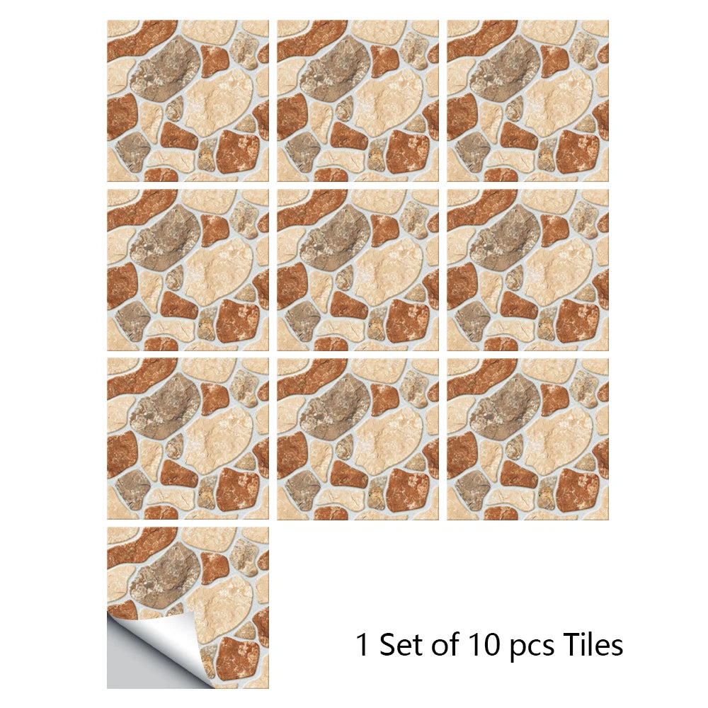 Retro Matte Tile Stickers — 10-Piece Self-Adhesive PVC Wall Decals