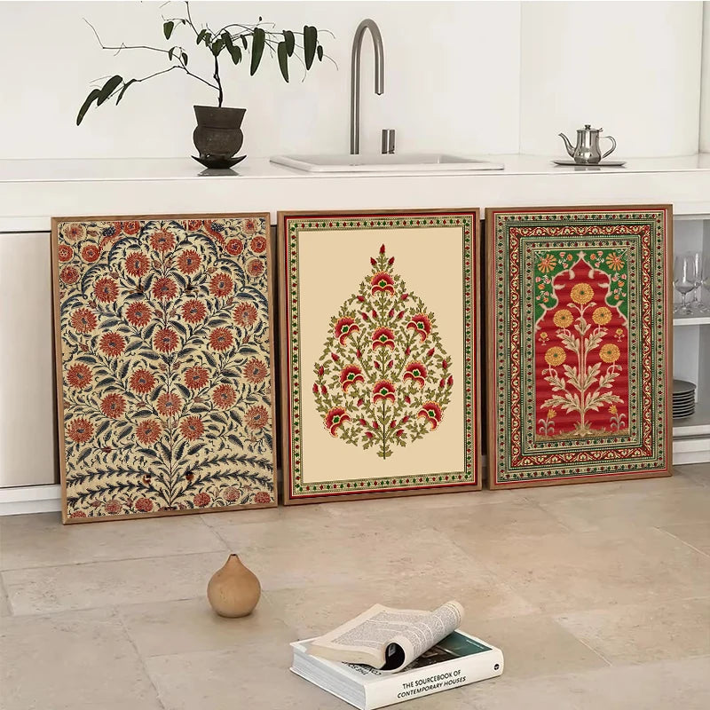Mughal-Style Floral Botanical Wall Art Print — Indian Home Décor
