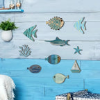 Rustic Ocean Fish Wall Art — 10-Piece Wooden Decorative Plates