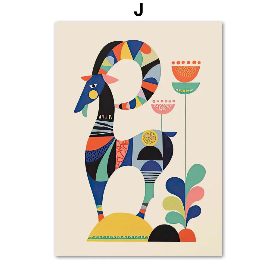 Abstract Wildlife Canvas Print — Geometric Animal Wall Art
