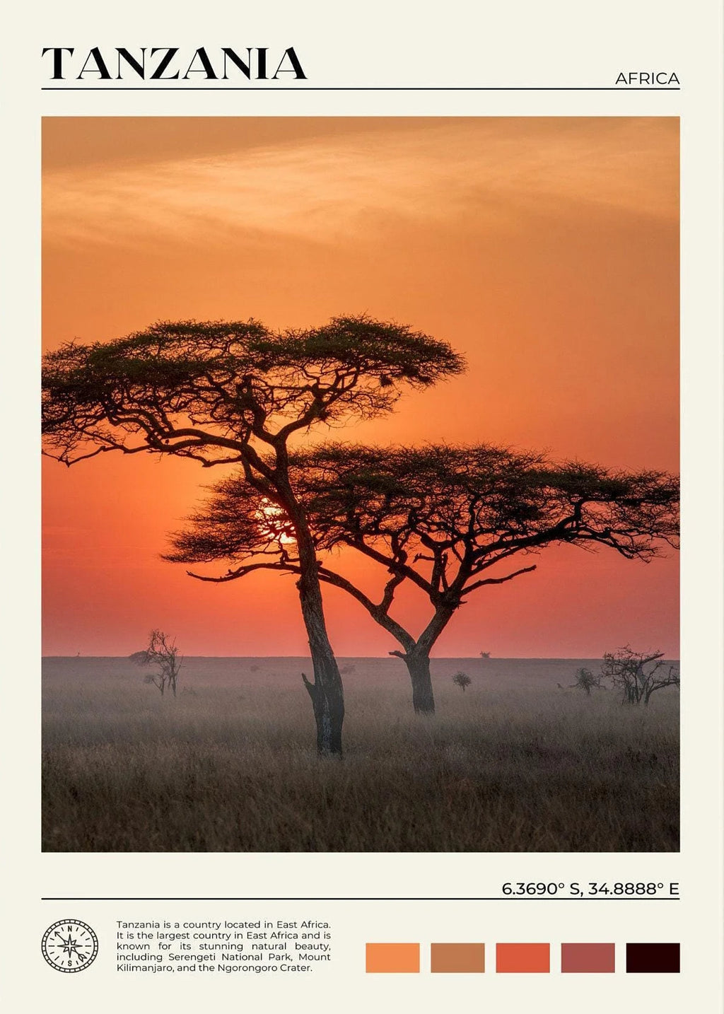 African Travel Wall Art — Minimalist Destination Canvas Print, 24 Designs