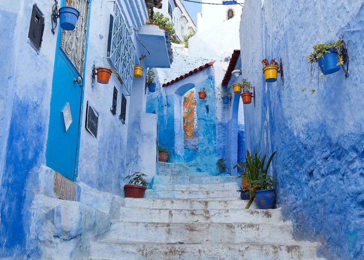 Moroccan Blue Door Canvas Print — Chefchaouen & North African Wall Art