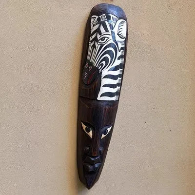 Hand-Carved African Stone Mask — Wooden Wall Hanging