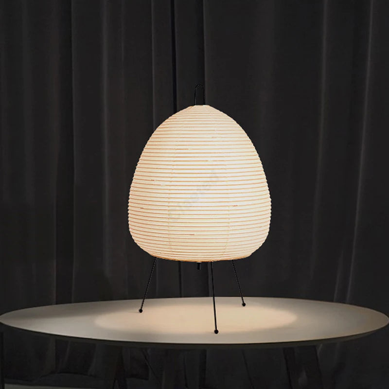 Japanese Rice Paper Table Lamp — Tripod Lantern Light, 3 Light Colors