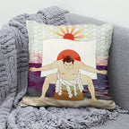 Lucky Cat & Mount Fuji Cushion Cover — Japanese Art Pillow
