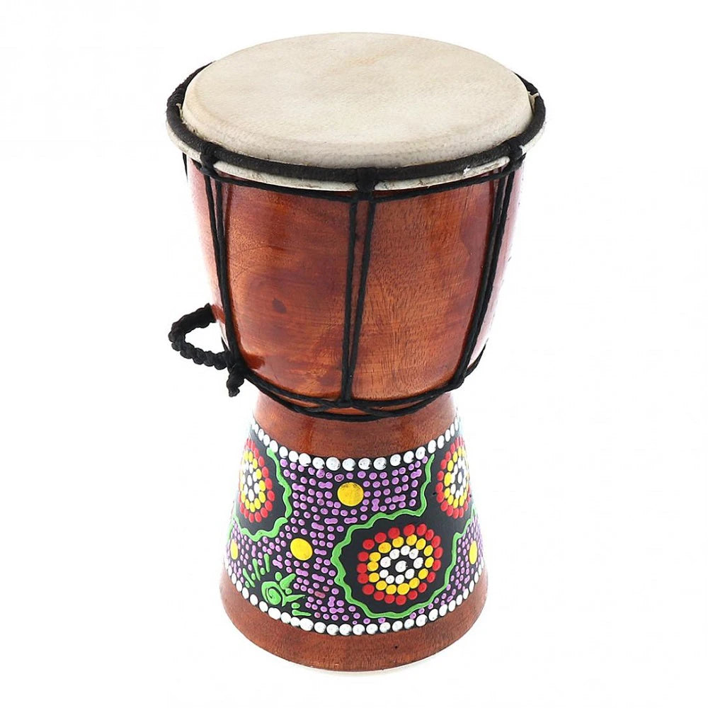 African Djembe Drum — Hand-Carved Wood & Goatskin, 6 Inch