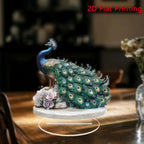 Decorative Acrylic Peacock Figurine — Jeweled Tabletop Ornament
