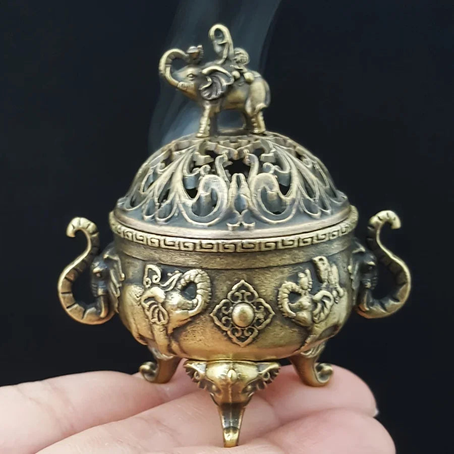 Brass Elephant Incense Burner — Handcrafted Indian Sculpture