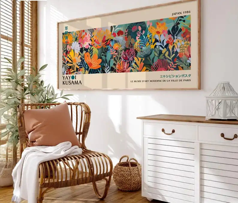 Large Yayoi Kusama Japanese Abstract Canvas Poster, Unframed Panoramic Modern Prints for Living Room and Bedroom Home Decortions