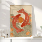 Vintage Koi Fish Canvas Print — Japandi Aesthetic Wall Art