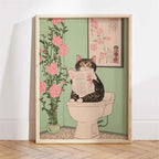 Japanese Ukiyo-e Style Funny Black Cat Bathroom Poster Print Canvas Painting Wall Art Picture for Kitchen Bathroom Home Decor