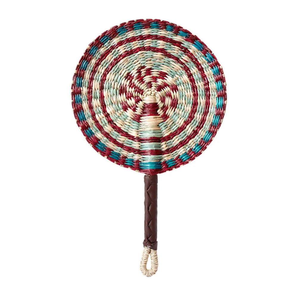 Handwoven Seagrass Fan — Boho Striped Décor