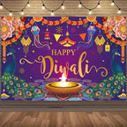 Happy Diwali Backdrop — Diya & Lotus Festival Photo Banner, 25 Designs