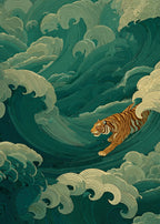 Ukiyo-e Tiger Canvas Wall Art — Japandi Wave Print