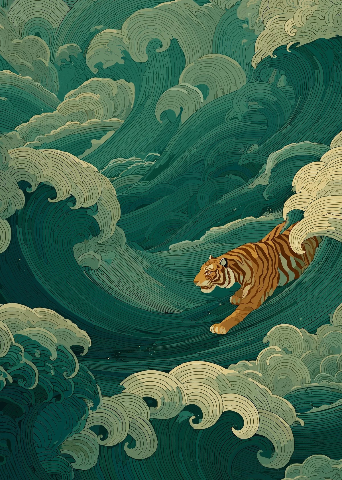 Ukiyo-e Tiger Canvas Wall Art — Japandi Wave Print
