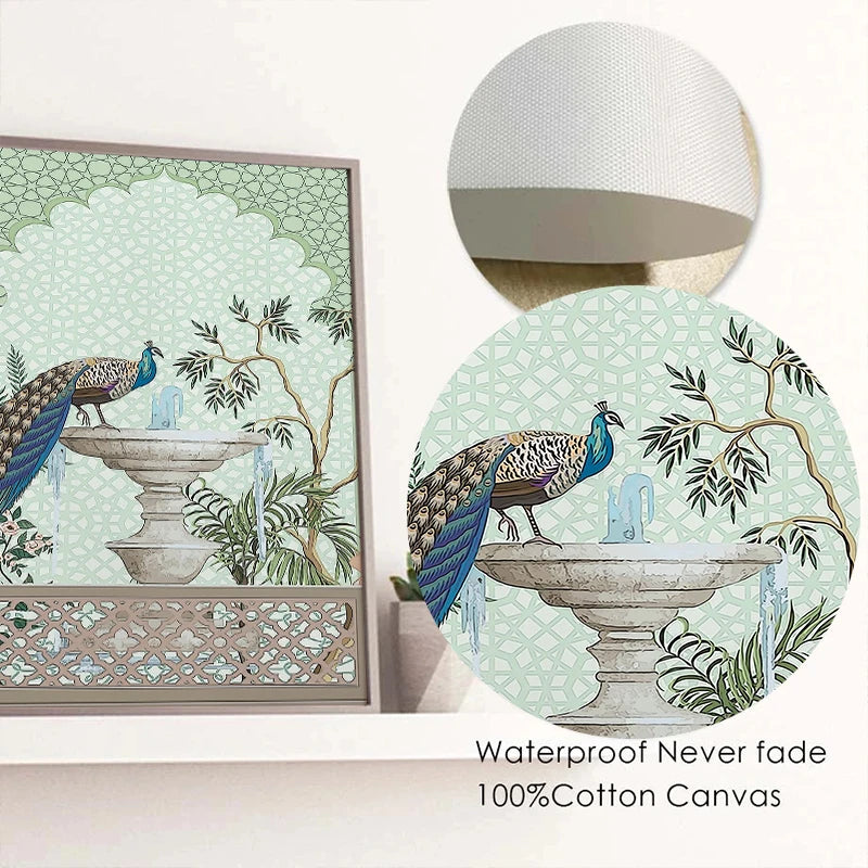 Royal Peacock & Elephant Canvas Print — Indian Wall Art