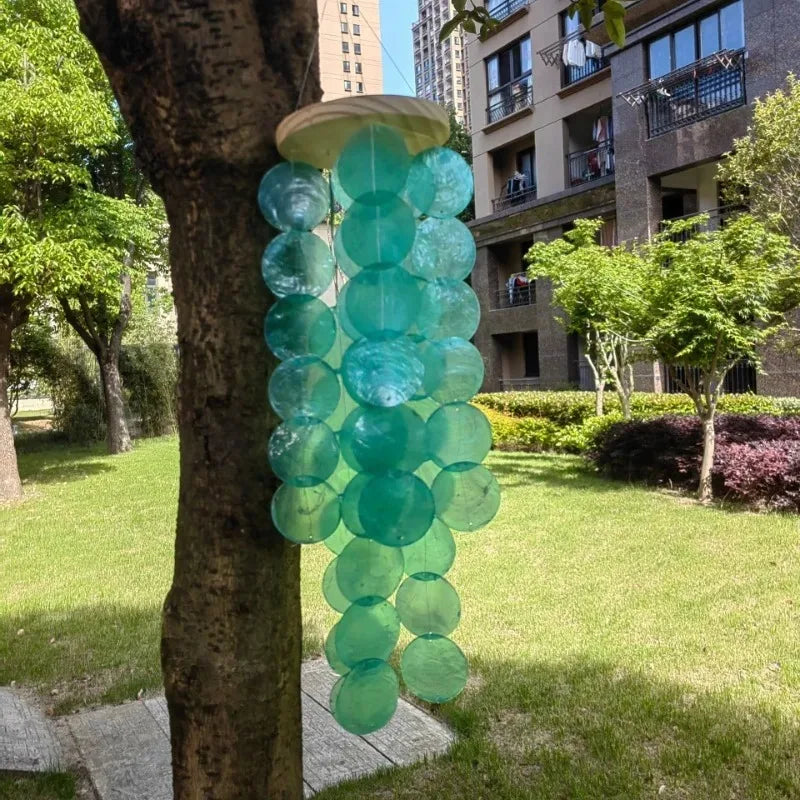 Natural Rainbow Capiz Shell Wind Chime – Handwoven Hanging Ornament
