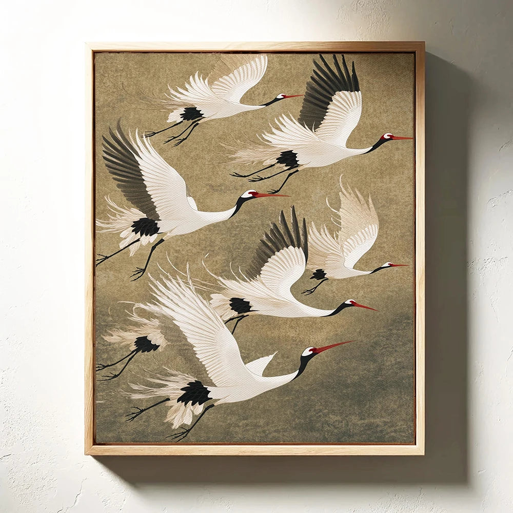 Sage Green Gold Japandi Art Print Flying Birds Wall Art Abstract Sun Art Living Room Decor Japanese Wall Art Bedroom Decor Gift