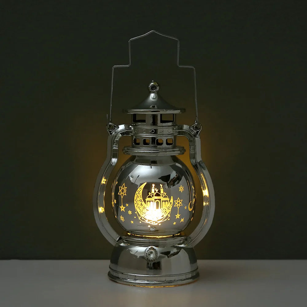 Ramadan LED Lantern — Etched Islamic Motif Table Decor