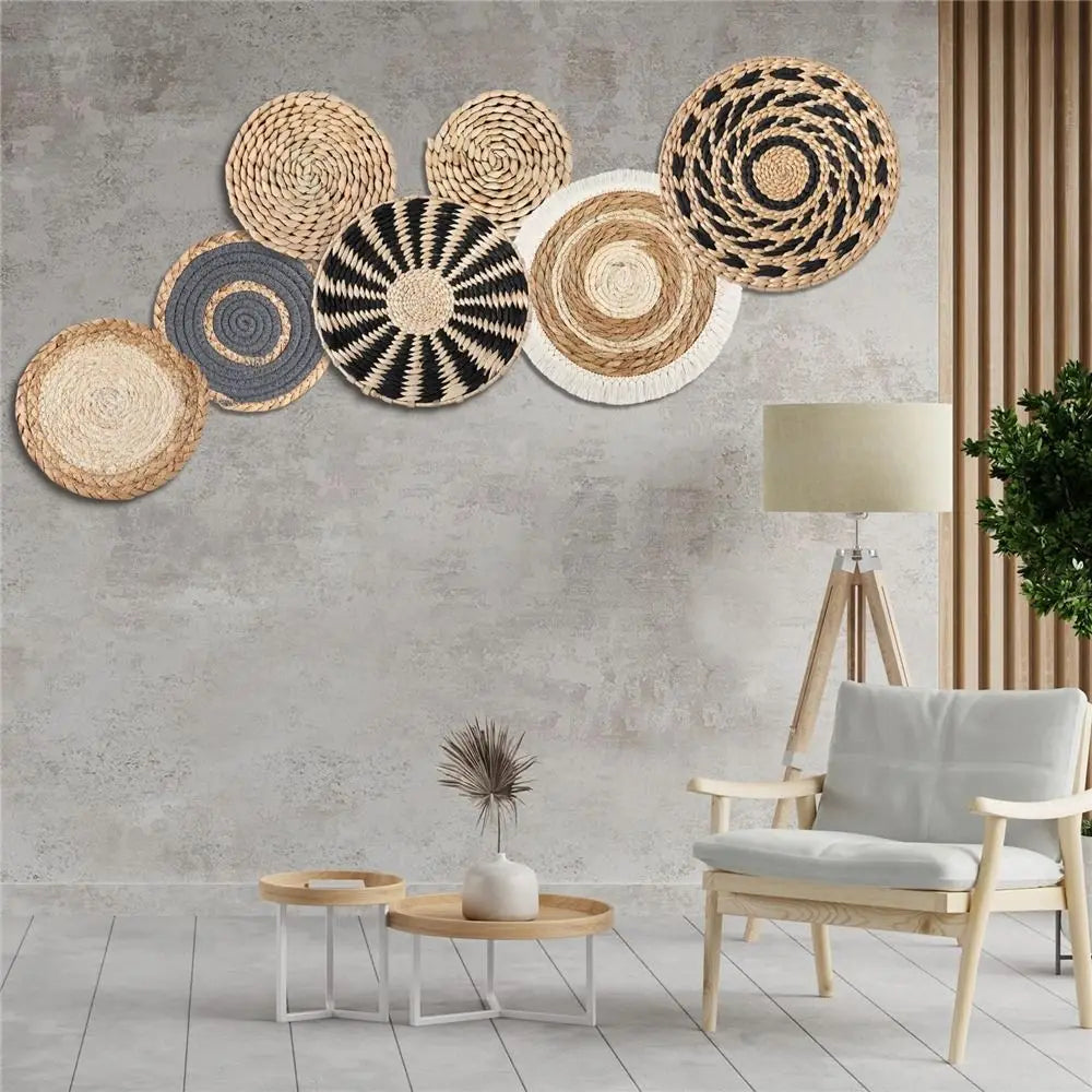 Boho Seagrass Wall Basket Set — Handwoven Rattan Wall Art
