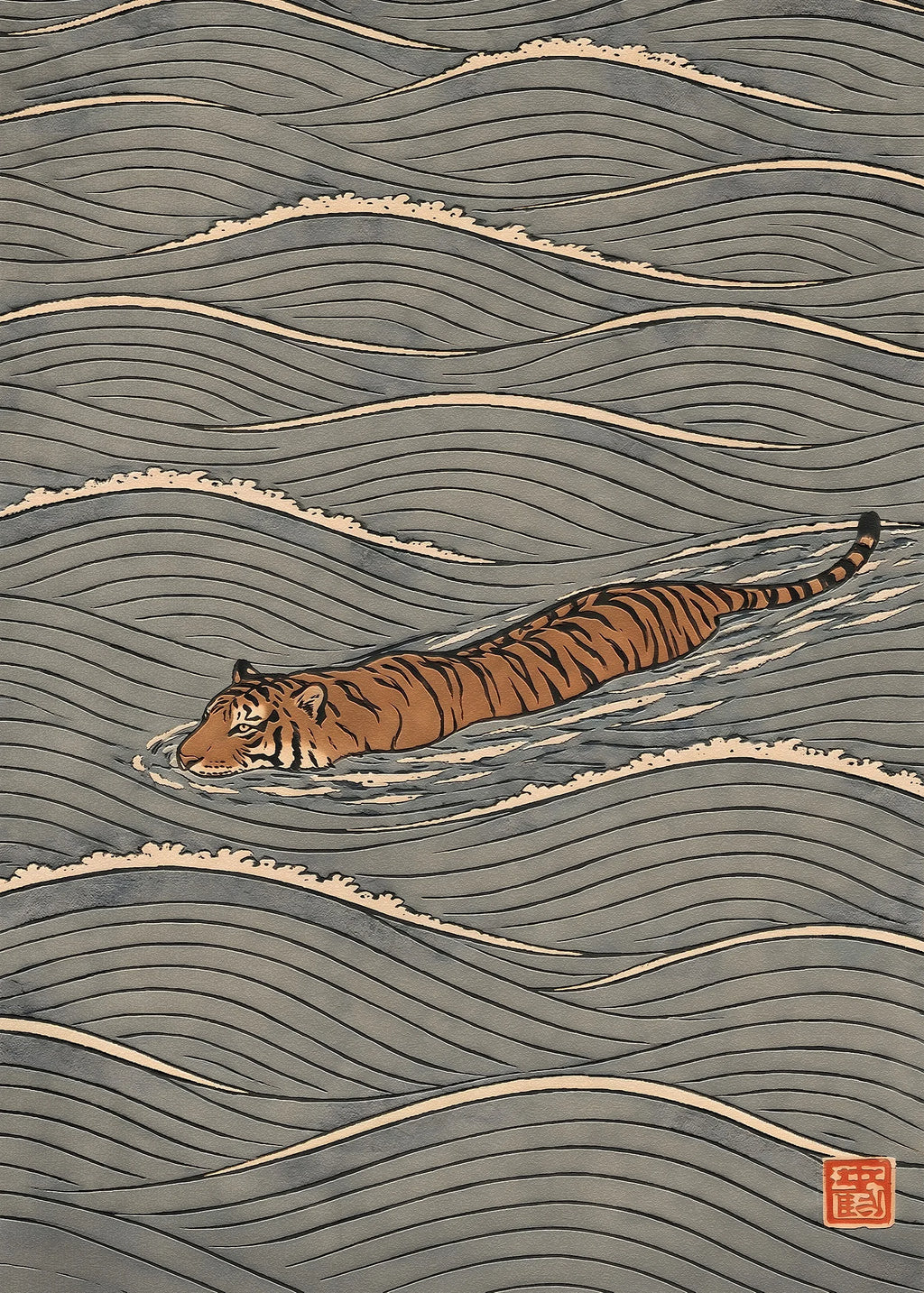 Ukiyo-e Tiger Canvas Wall Art — Japandi Wave Print