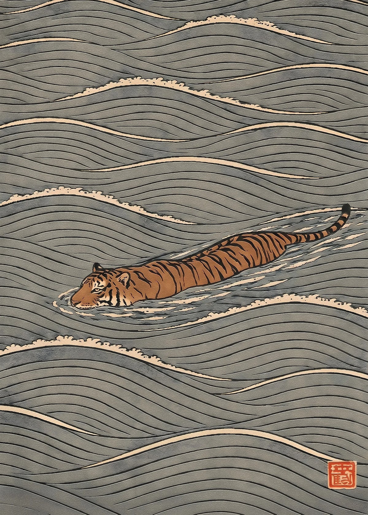 Ukiyo-e Tiger Canvas Wall Art — Japandi Wave Print