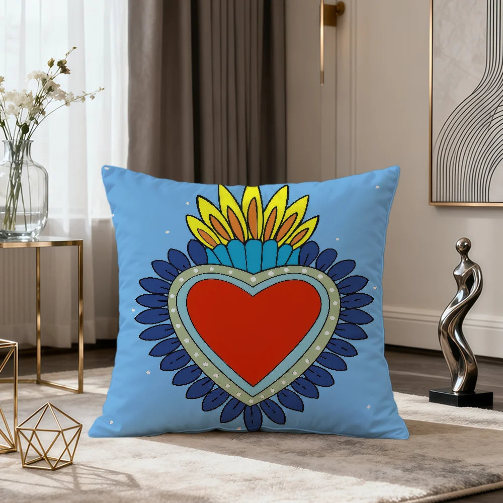 Milagro Sacred Heart Pillow Cover — Mexican Folk Art Cushion Cover