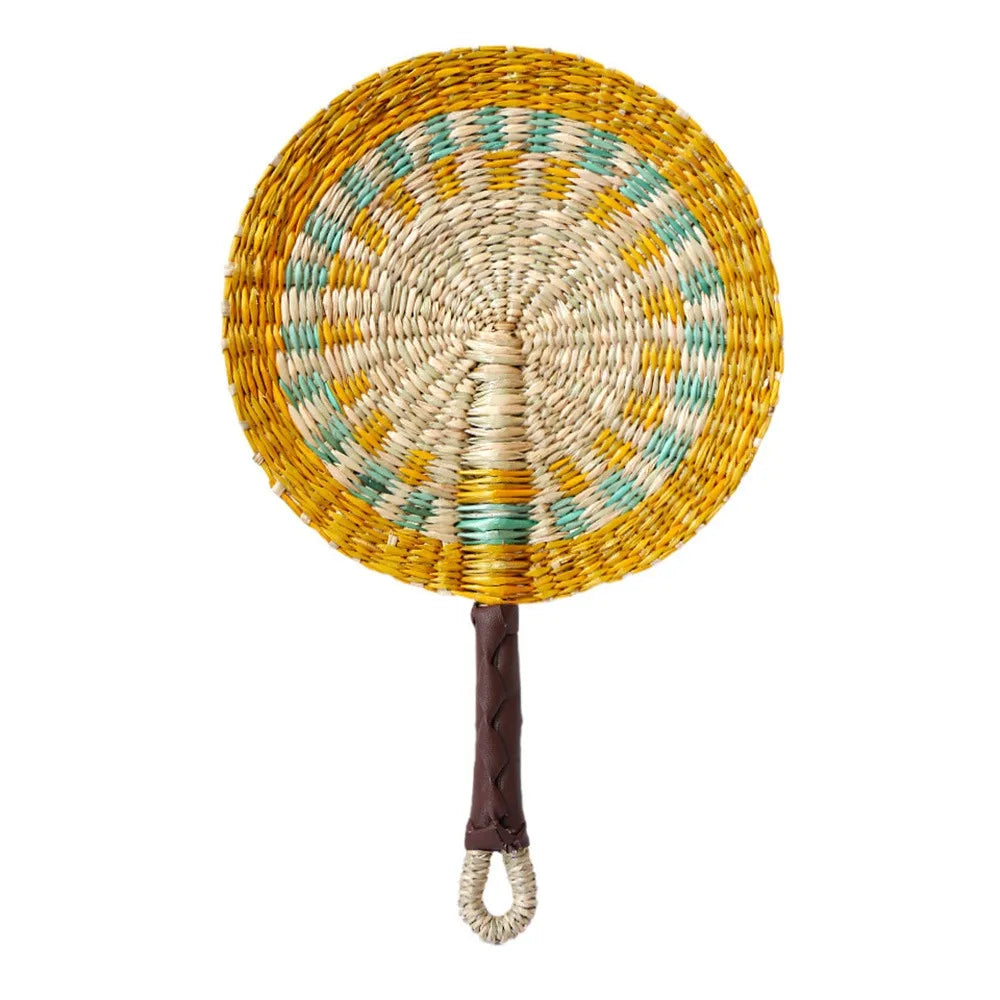 Handwoven Seagrass Fan — Boho Striped Décor