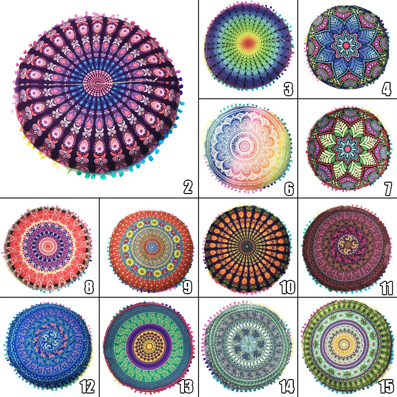 Moroccan Mandala Floor Cushion Cover — Round Bohemian Tatami Seat Cover