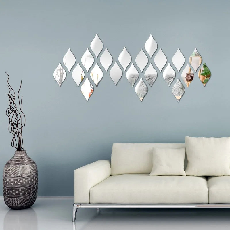 Teardrop Acrylic Mirror Wall Tiles – Self-Adhesive Home Décor Set