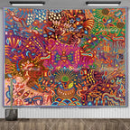 Huichol-Inspired Mexican Yarn Art Tapestry Wall Hanging – Vibrant Mandala Home Decor