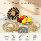 Boho Woven Wall Basket Set — 7-Piece Seagrass & Rattan