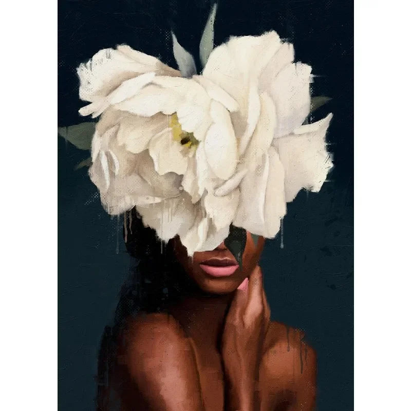 Flower Crown Black Woman Canvas Print — Modern African Wall Art