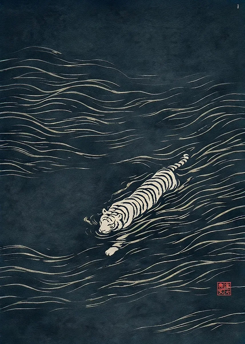 Ukiyo-e Tiger Canvas Wall Art — Japandi Wave Print