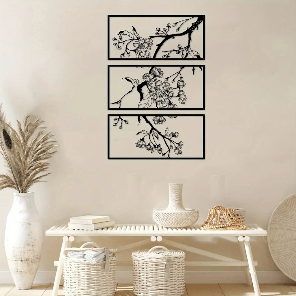 Peach Blossom Metal Wall Art — Japanese Floral Home Décor