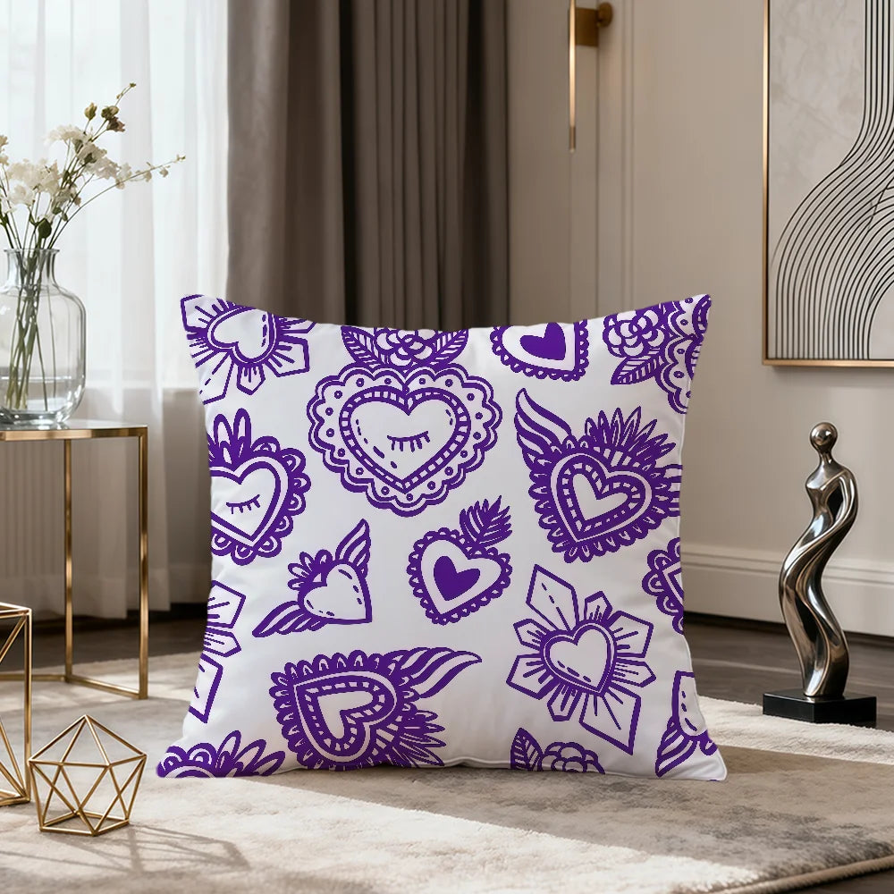 Milagro Sacred Heart Pillow Cover — Mexican Folk Art Cushion Cover