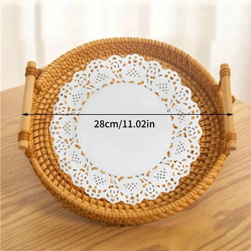 Rattan Woven Round Tray — Handcrafted Fruit & Snack Basket