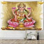 Goddess Lakshmi Tapestry – Hindu Goddess of Wealth & Prosperity Wall Hanging, Indian Devotional Art Blanket
