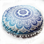 Indian Mandala Round Floor Cushion Cover — Boho Pom-Pom Pouf Cover