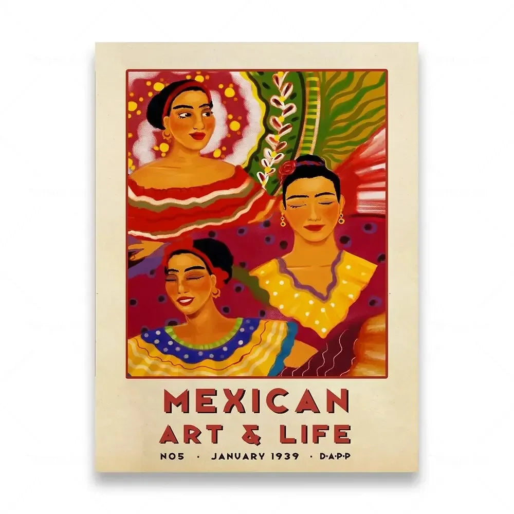 Mexican Folk Art Canvas Print — Vintage-Style Wall Art Poster
