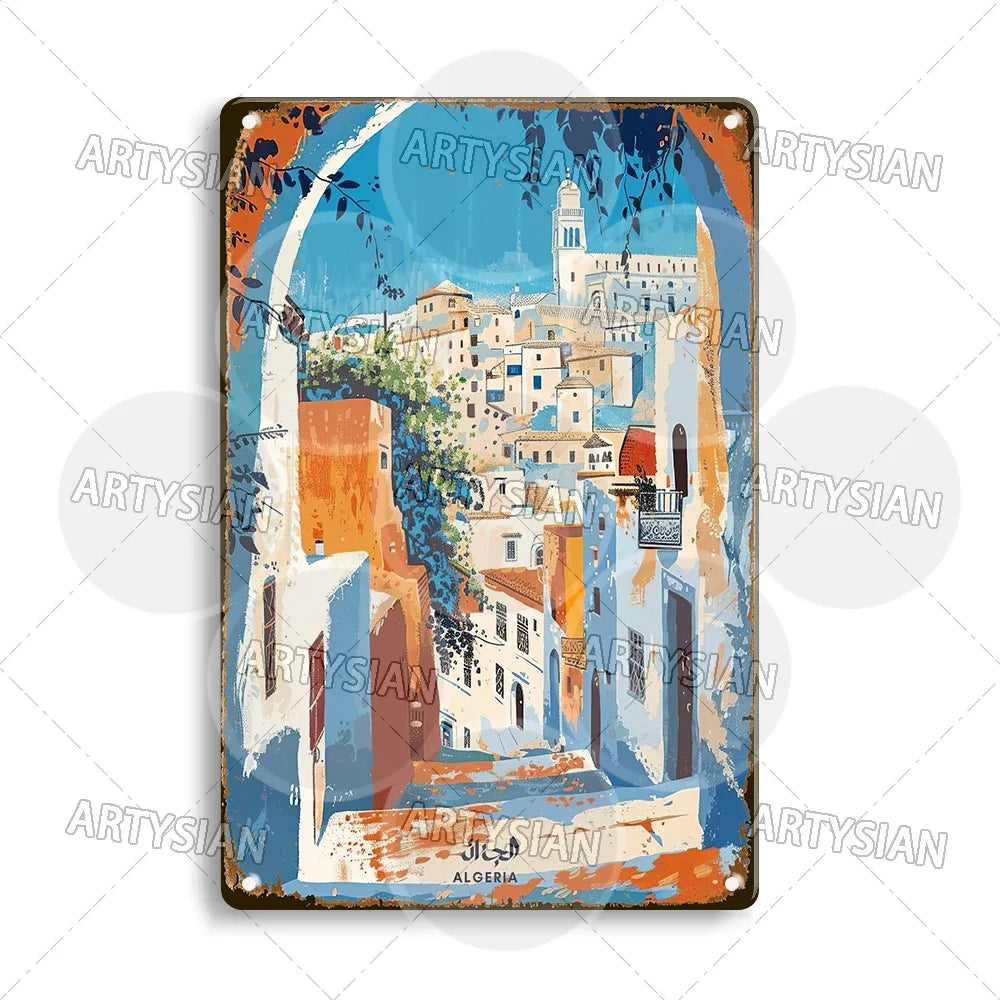 Maghreb Cityscape Metal Sign — North African Travel Wall Décor