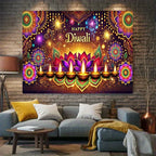 Diwali Lotus & Diya Mandala Tapestry — Indian Festival Wall Art