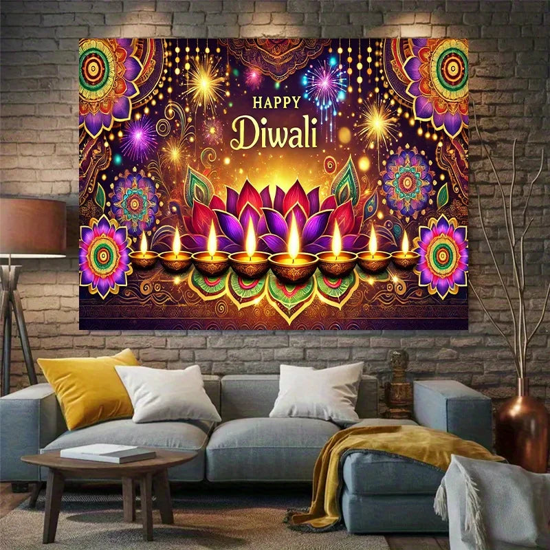 Diwali Lotus & Diya Mandala Tapestry — Indian Festival Wall Art