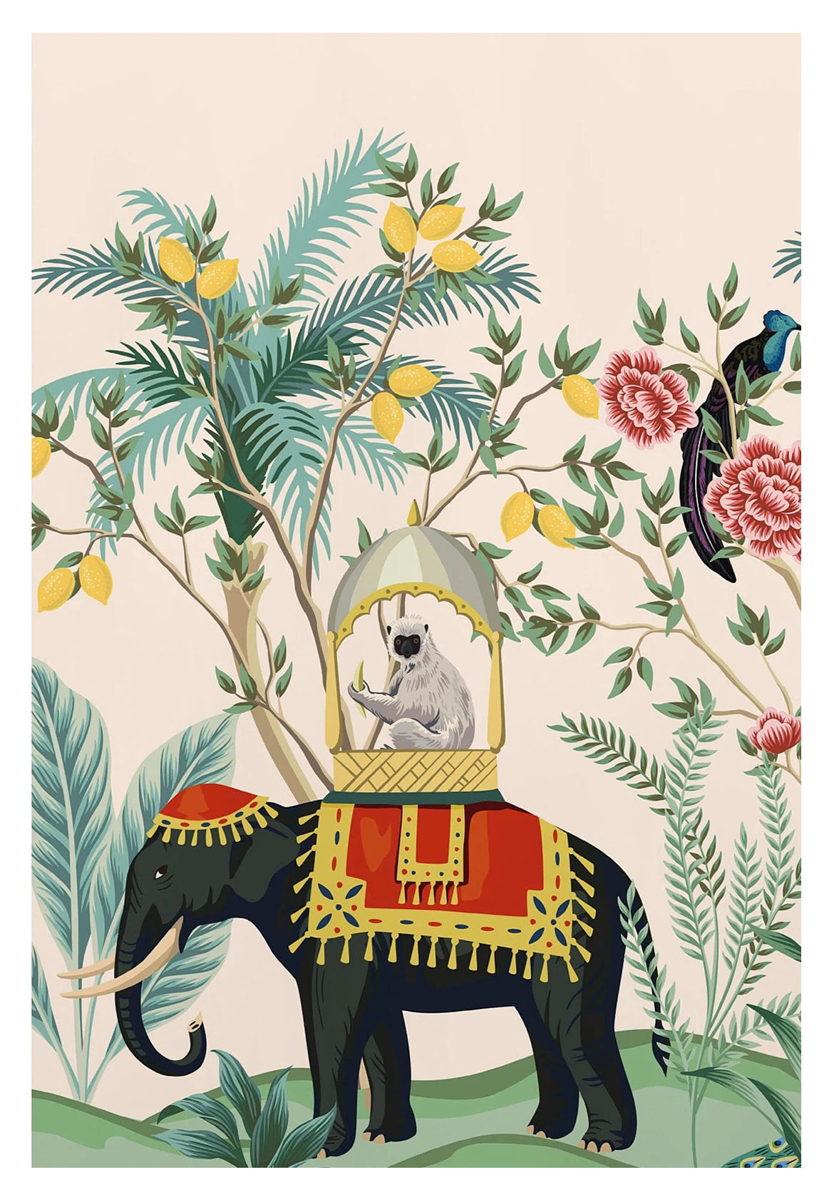 Royal Peacock & Elephant Canvas Print — Indian Wall Art