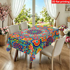 Moroccan Zellige Tile Tablecloth — Vibrant Geometric Floral Table Cover