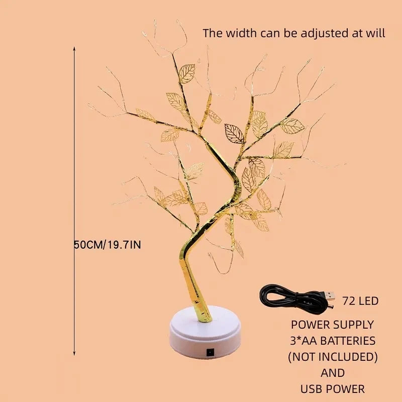 Golden Leaf LED Tree Light — Touch Copper Wire Night Lamp