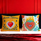 Milagro Sacred Heart Pillow Cover — Mexican Folk Art Cushion Cover
