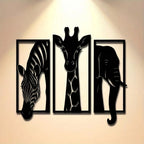 Safari Animal Metal Wall Art Set — 3-Piece Elephant, Giraffe & Zebra Décor