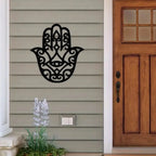 Moroccan Khamsa Cutout Wall Art — Black Metal Hand of Fatima Sign